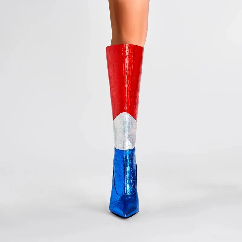 Trendy Patriotic Calf High Heel Boots