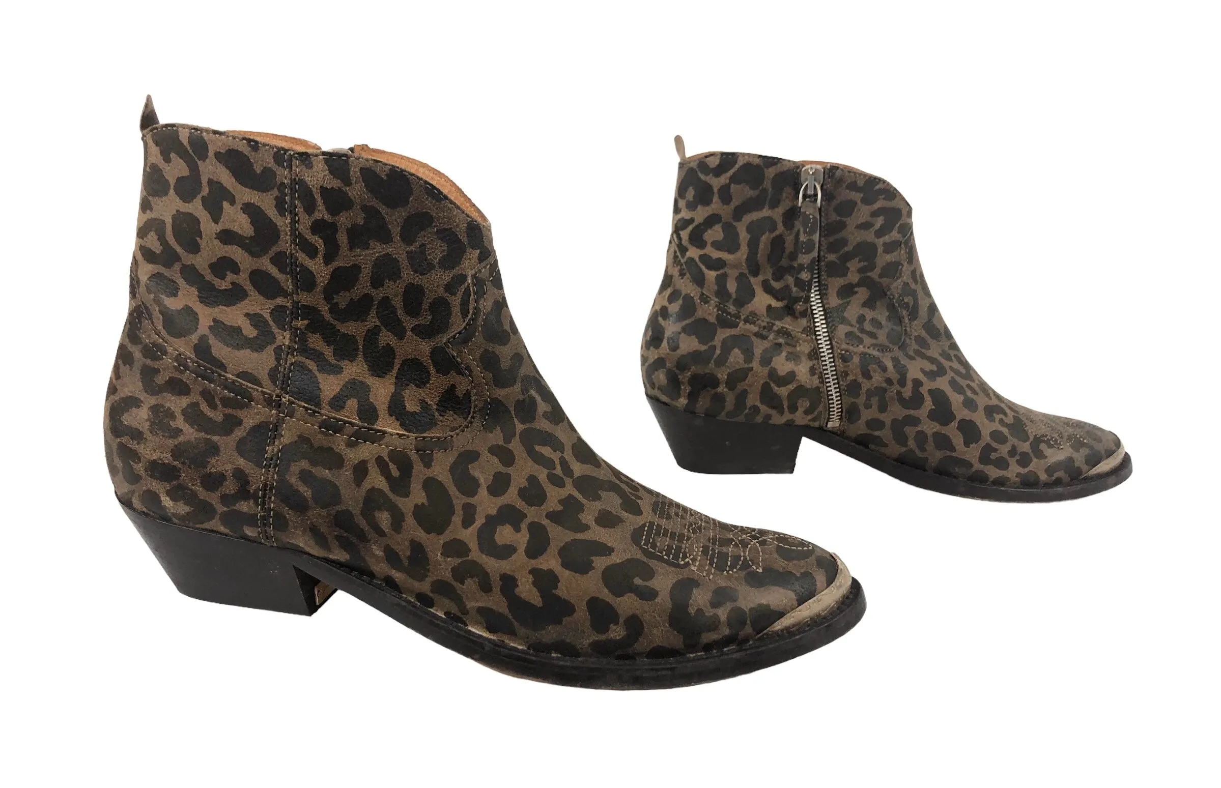 Young Leopard-Print Leather Texas Ankle Boot | Size US 10 - IT 40